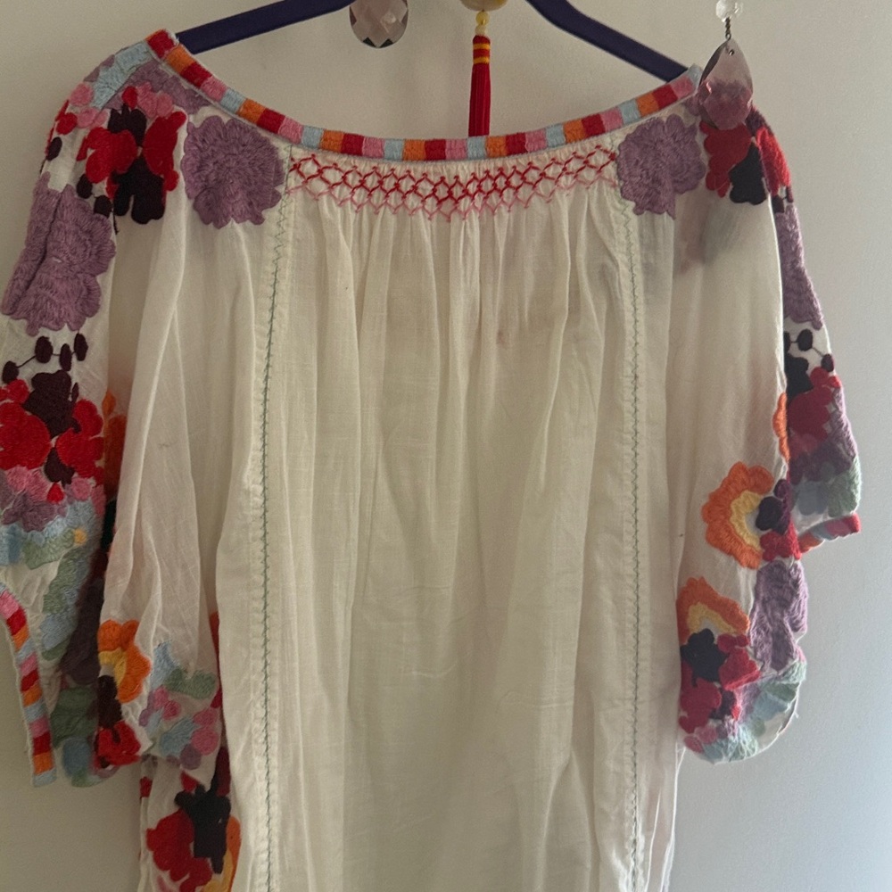Anthropologie Short Sleeve Embroidered Floral Tunic Top Size Large/XL EUC - Picture 10 of 12